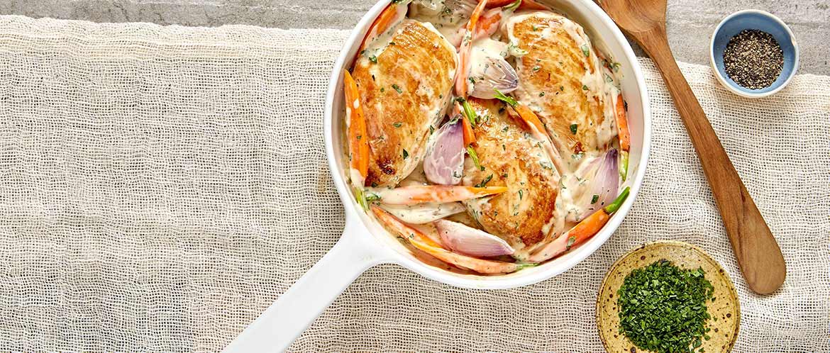 Leftover Chicken & Vegetable Skillet with Creamy Herb Sauce