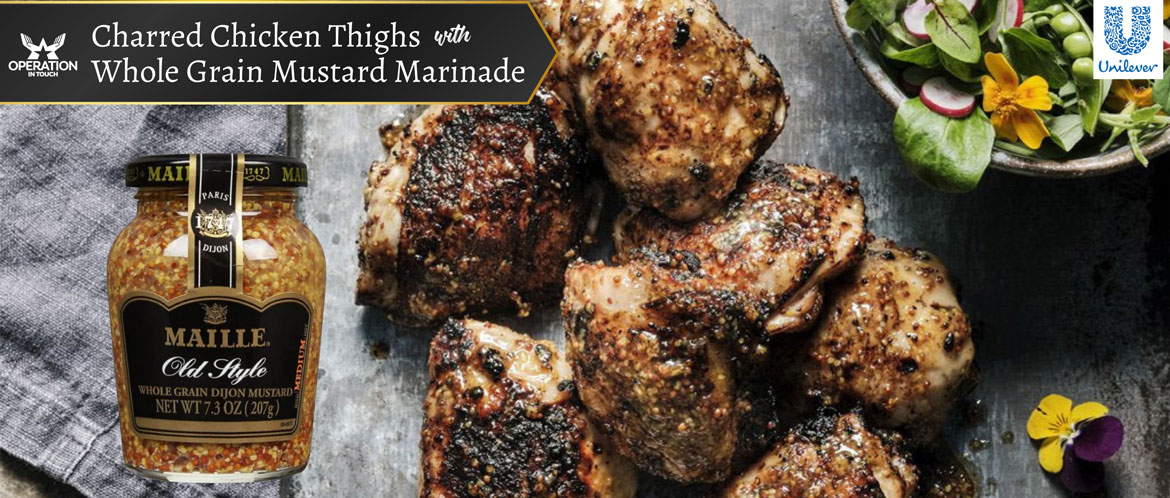 Maille charred chicken thighs with whole grain mustard marinade carousel