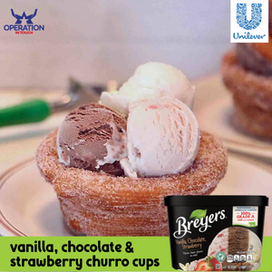 Vanilla, Chocolate & Strawberry Churro Cups Breyers vanilla chocolate strawberry churro cups article