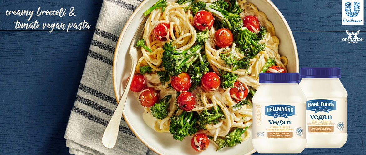 HBF Vegan creamy broccoli tomato vegan pasta carousel