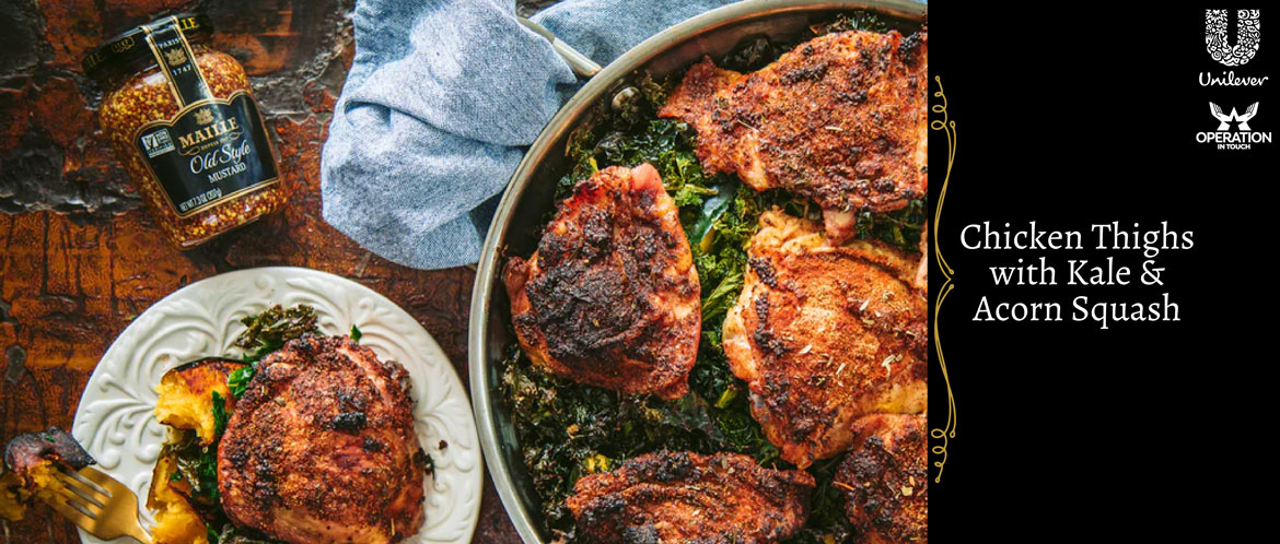 Maille chicken thighs kale acorn squash carousel